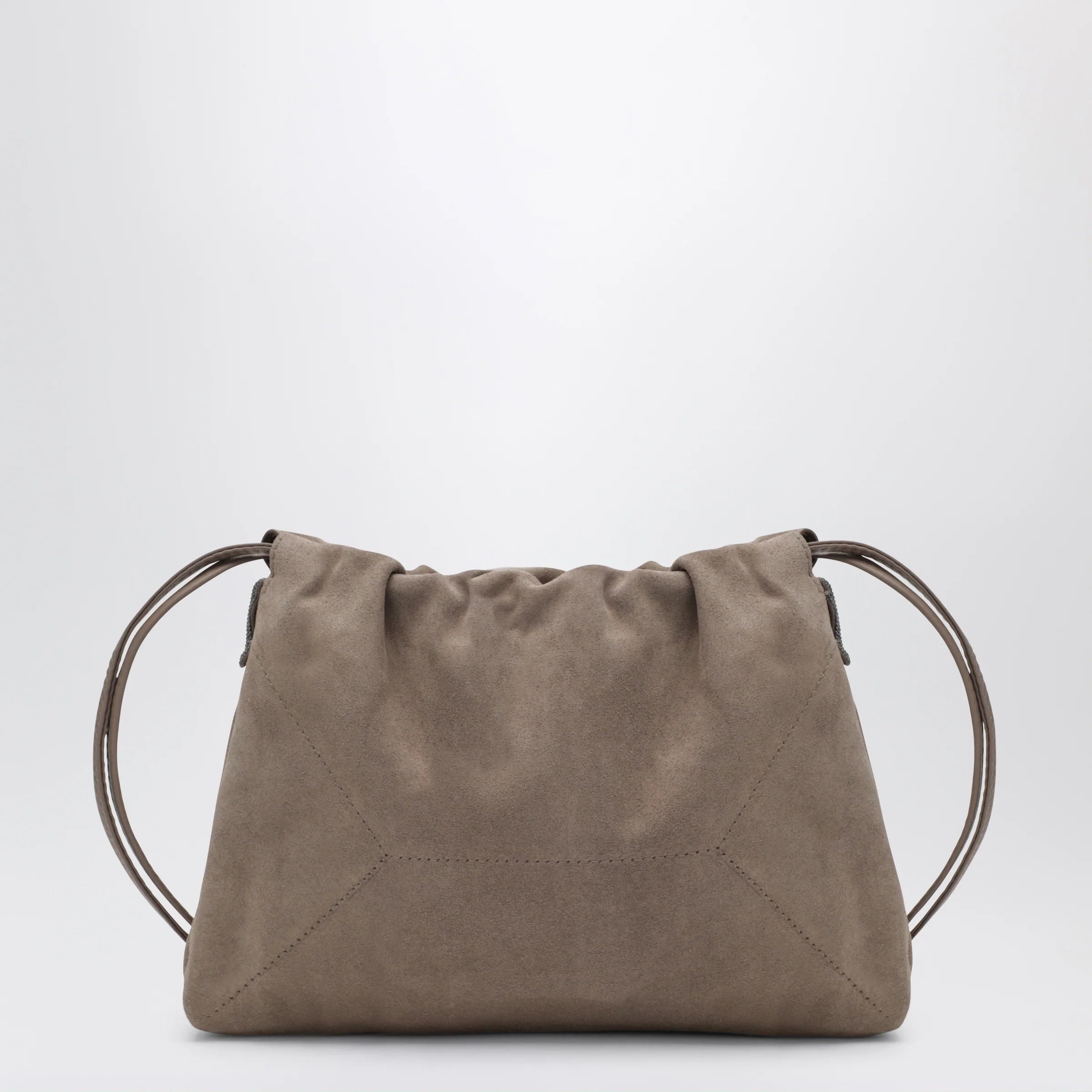 Brunello Cucinelli BC Duo Pouch brown suede bag with monile detail
