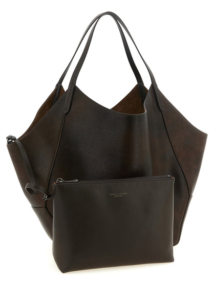 Brunello Cucinelli Reversible Lizard Effect Leather Duo Shopping Bag