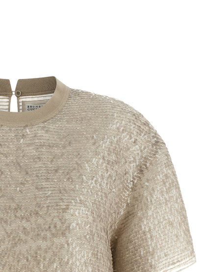 Brunello Cucinelli Dazzling Cascade Embroidery T-shirt