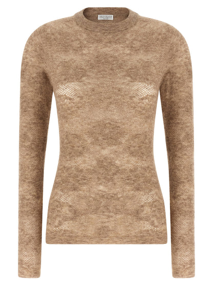 Brunello Cucinelli Beige Flower Lace Sweater