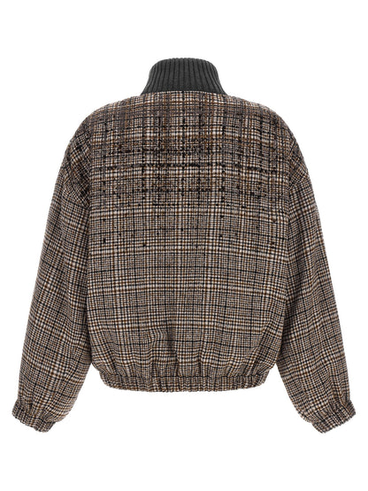 Brunello Cucinelli Sequin Check Bomber Jacket