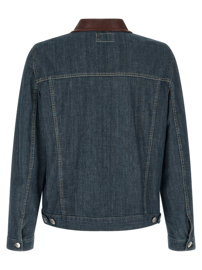 Brunello Cucinelli Leather Collar Denim Jacket