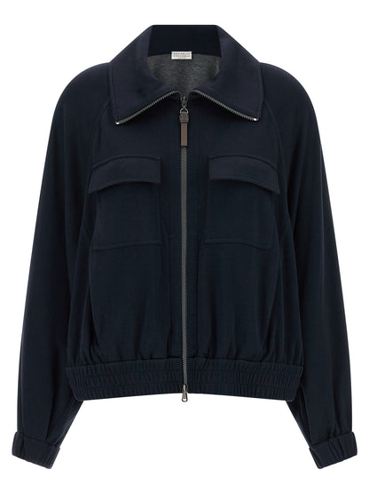 Brunello Cucinelli Shiny Zipper Pull Sweatshirt