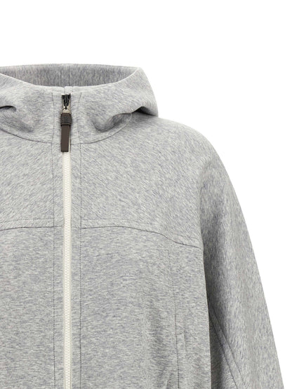 Brunello Cucinelli Shiny Zipper Pull Cropped Hoodie