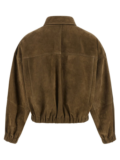 Brunello Cucinelli Shiny Zipper Pull Suede Jacket
