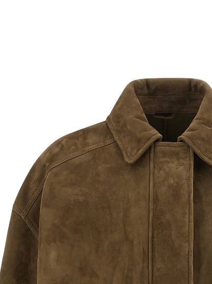 Brunello Cucinelli Shiny Zipper Pull Suede Jacket