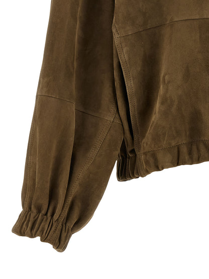 Brunello Cucinelli Shiny Zipper Pull Suede Jacket