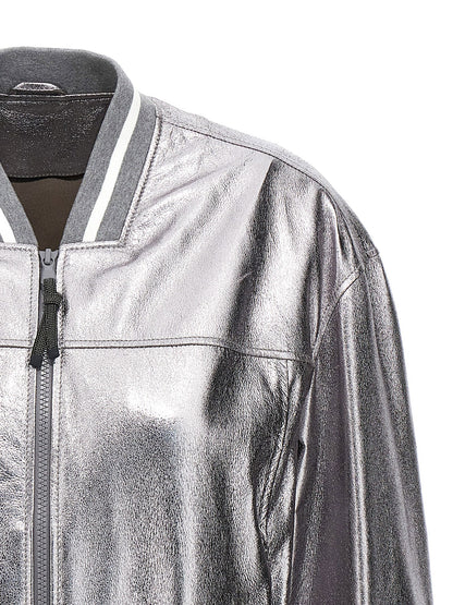 Brunello Cucinelli Laminated Leather Bomber Jacket