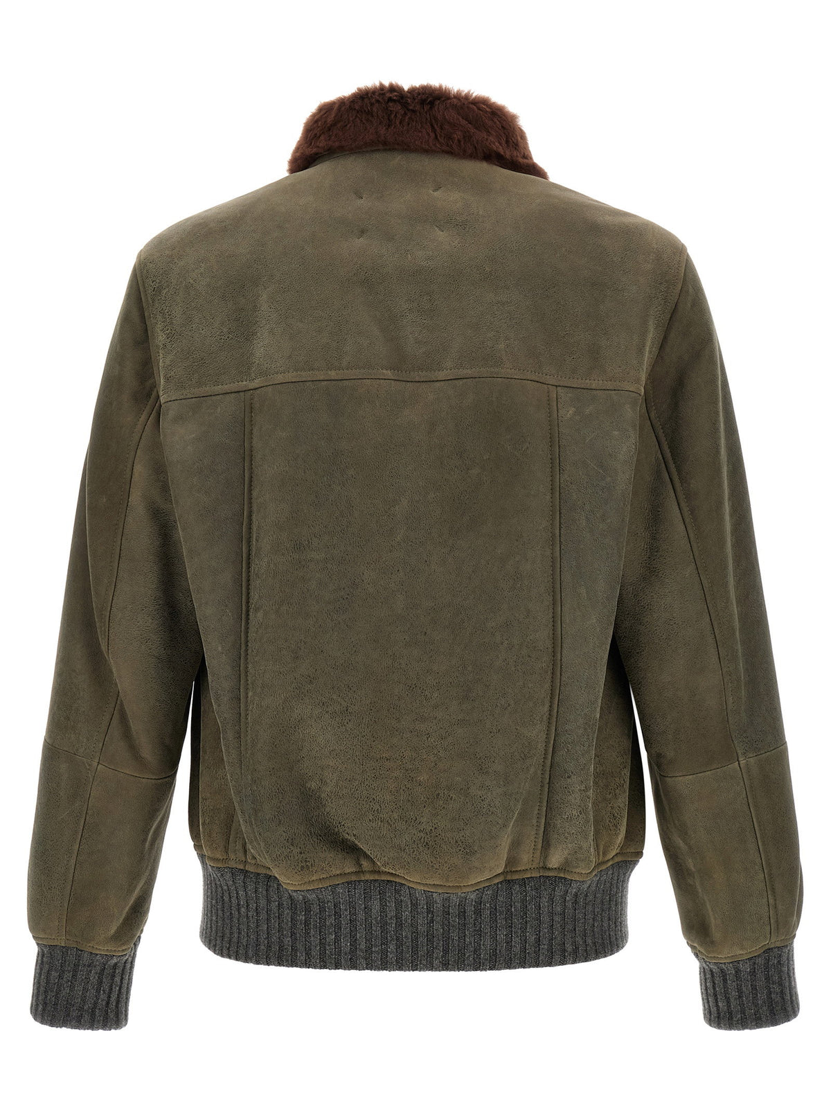 Brunello Cucinelli Waxed Shearling Bomber Jacket
