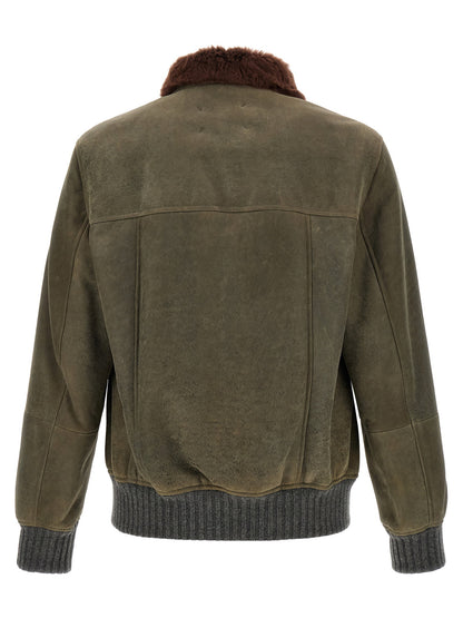 Brunello Cucinelli Waxed Shearling Bomber Jacket