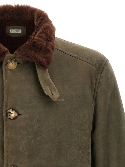 Brunello Cucinelli Waxed Shearling Bomber Jacket