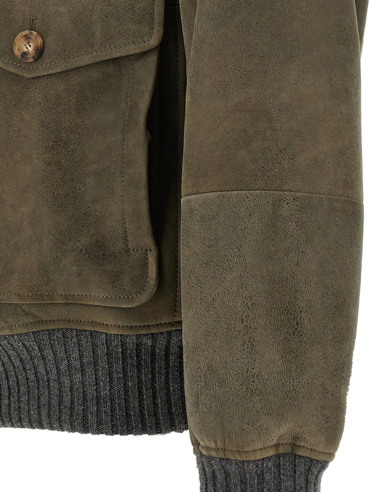 Brunello Cucinelli Waxed Shearling Bomber Jacket