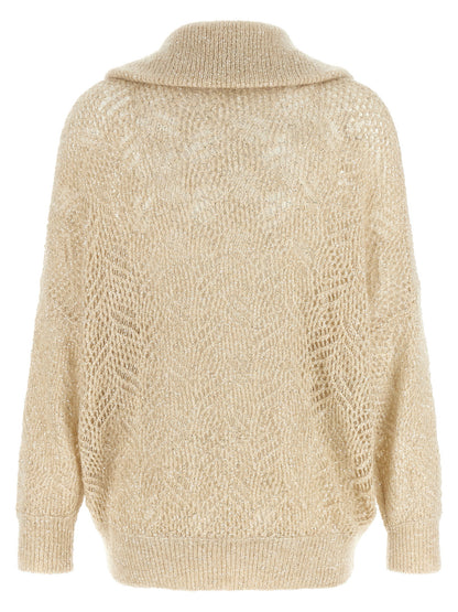 Brunello Cucinelli Beige Dazzling Abstract Leaf Cardigan