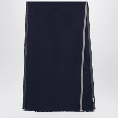 Brunello Cucinelli Blue/Brown/Grey Wool and Cashmere Scarf