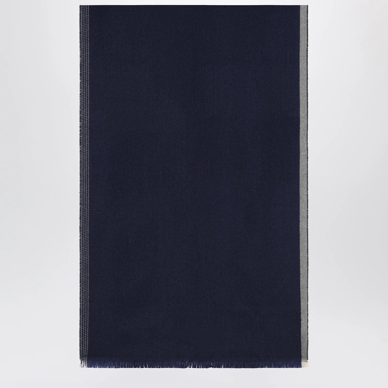 Brunello Cucinelli Blue/Brown/Grey Wool and Cashmere Scarf