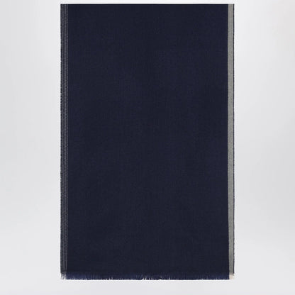 Brunello Cucinelli Blue/Brown/Grey Wool and Cashmere Scarf