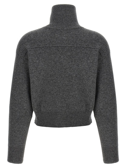 Brunello Cucinelli Shiny Zipper Pull Wool Cardigan