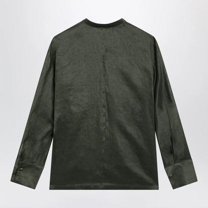 Max Mara Studio Ramie canvas shirt in khaki green