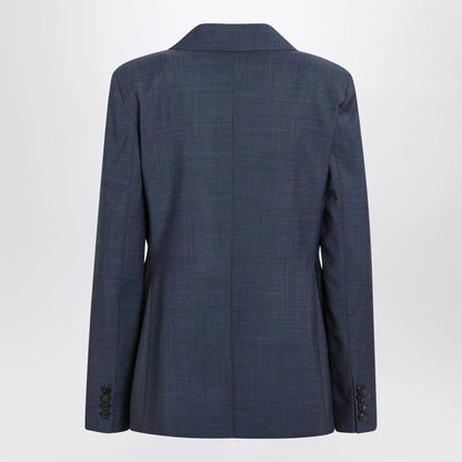 Max Mara Studio Double-Breasted Jacket in Denim Blue Wool Canvas