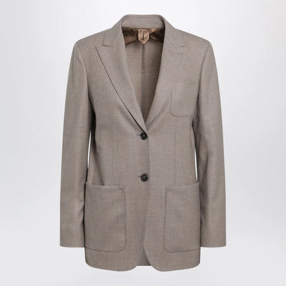 Max Mara Single-Breasted Jacket in Dark Khaki Cashmere Foulé