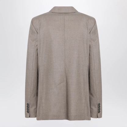 Max Mara Single-Breasted Jacket in Dark Khaki Cashmere Foulé
