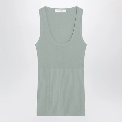 Max Mara Sleeveless ribbed top in sage green technical yarn