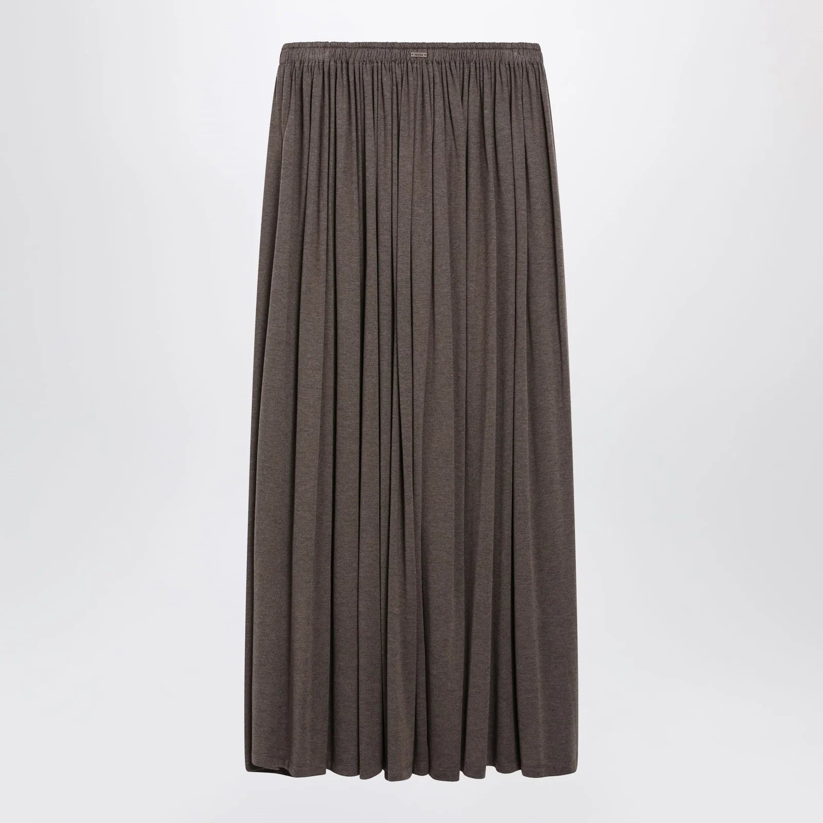 Max Mara Long Pleated Skirt in Dark Khaki Lightweight Jersey