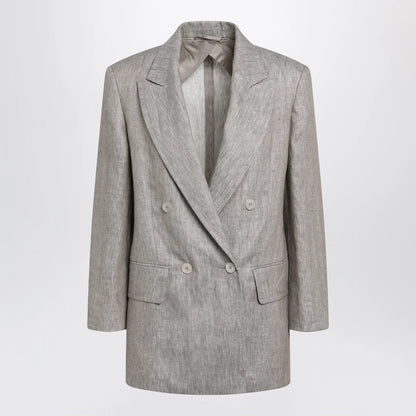 Max Mara Olimpia double-breasted chevron linen blazer in beige