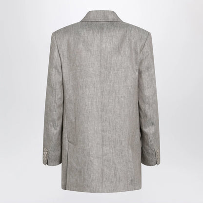Max Mara Olimpia double-breasted chevron linen blazer in beige