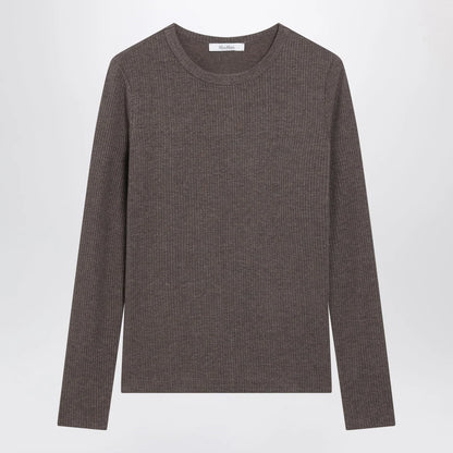 Max Mara Long-Sleeve T-Shirt in Dark Khaki Jersey