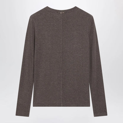 Max Mara Long-Sleeve T-Shirt in Dark Khaki Jersey