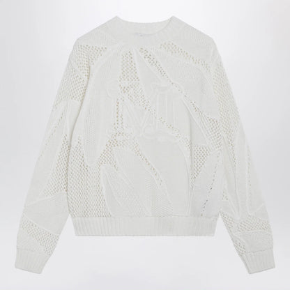 Max Mara Embroidered cotton crewneck sweater in white