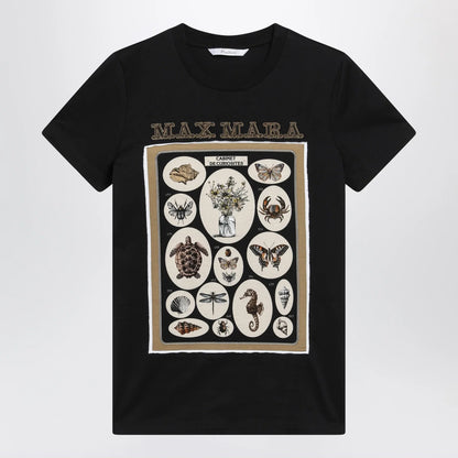 Max Mara Black cotton jersey T-shirt with front print
