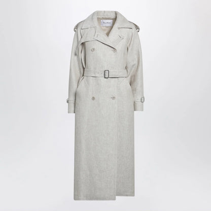 Max Mara Sand-coloured double-breasted duster coat in linen drill