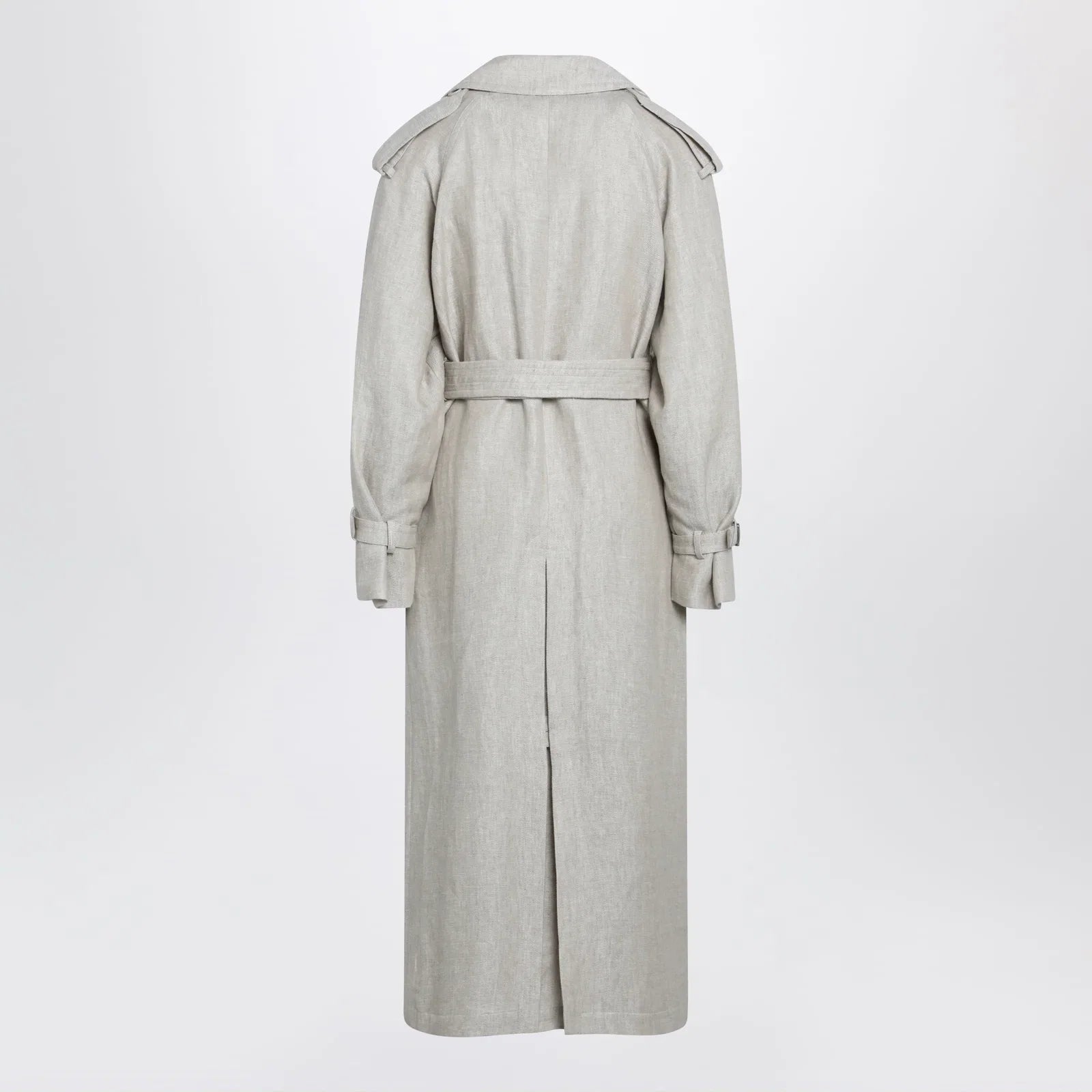 Max Mara Sand-coloured double-breasted duster coat in linen drill