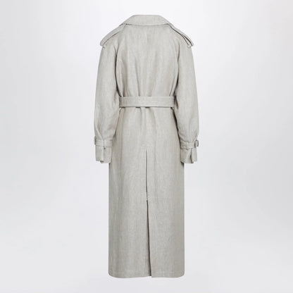 Max Mara Sand-coloured double-breasted duster coat in linen drill