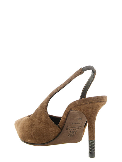 Brunello Cucinelli Brown Suede Slingbacks
