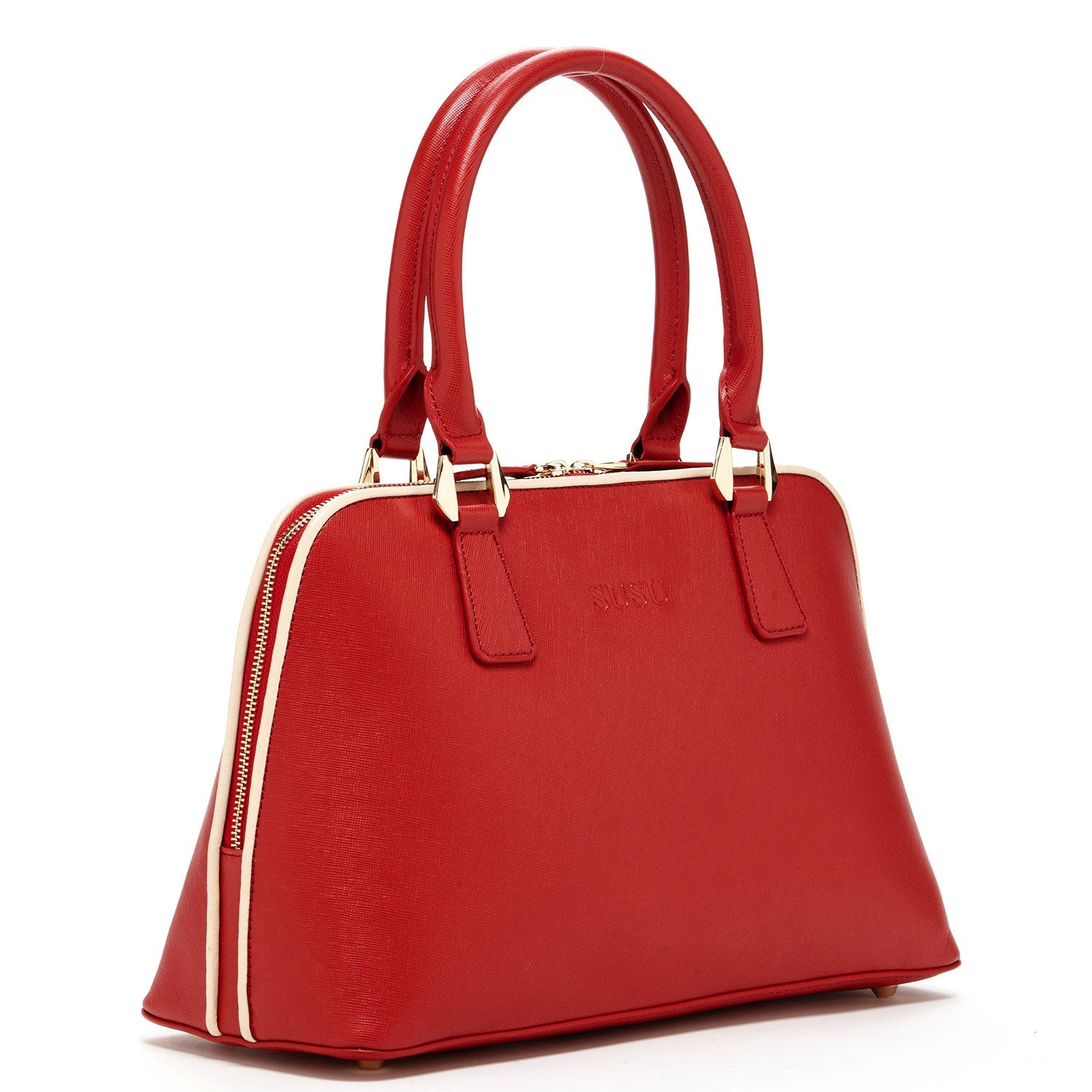 Melissa Red Saffiano Leather Satchel Bag