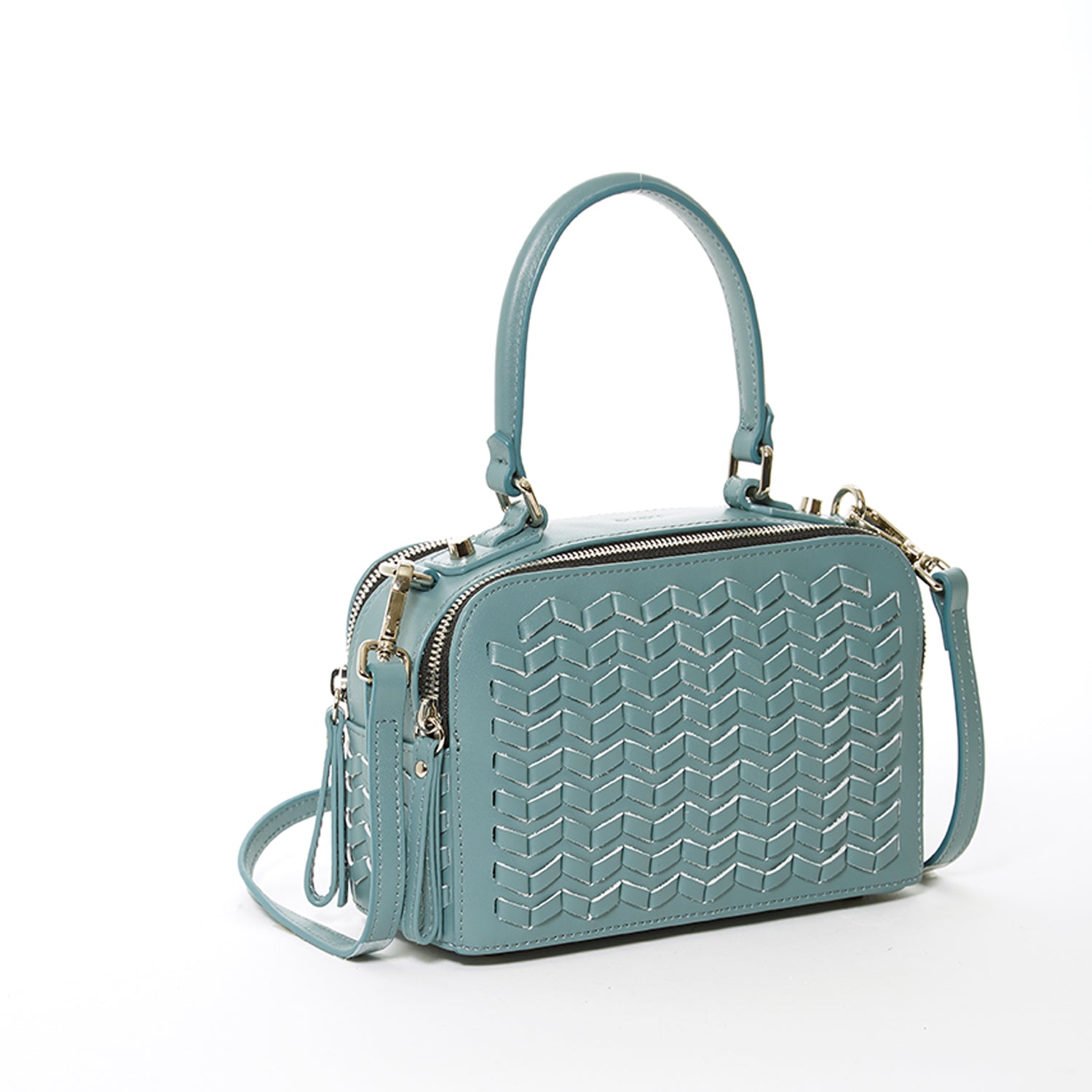 Kayla Woven Leather Crossbody Bag Blue