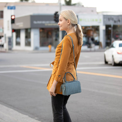 Kayla Woven Leather Crossbody Bag Blue