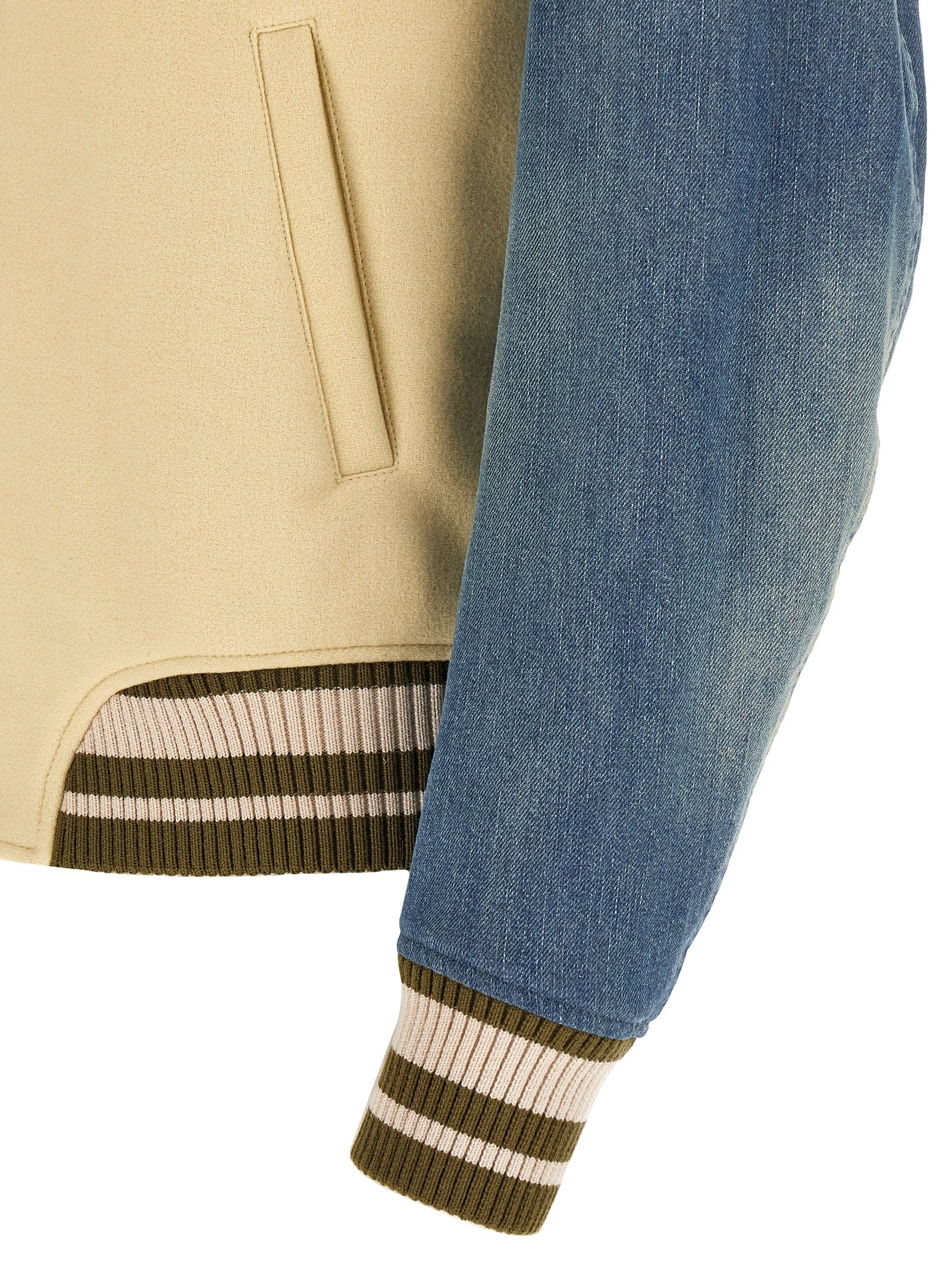 Off White Off-white Gothic Wool Denim Varsity Bomber Jacket