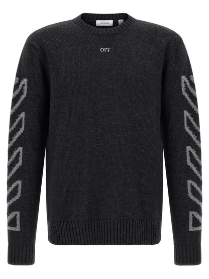 Off White Diag Arrow Fuzzy Sweater With Intarsia