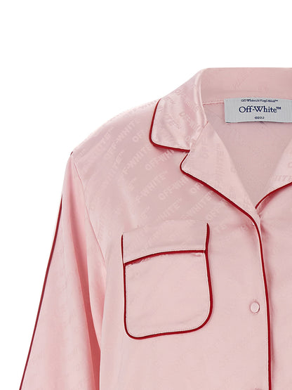 Off White Jacquard Satin New Roxy Pajama Shirt