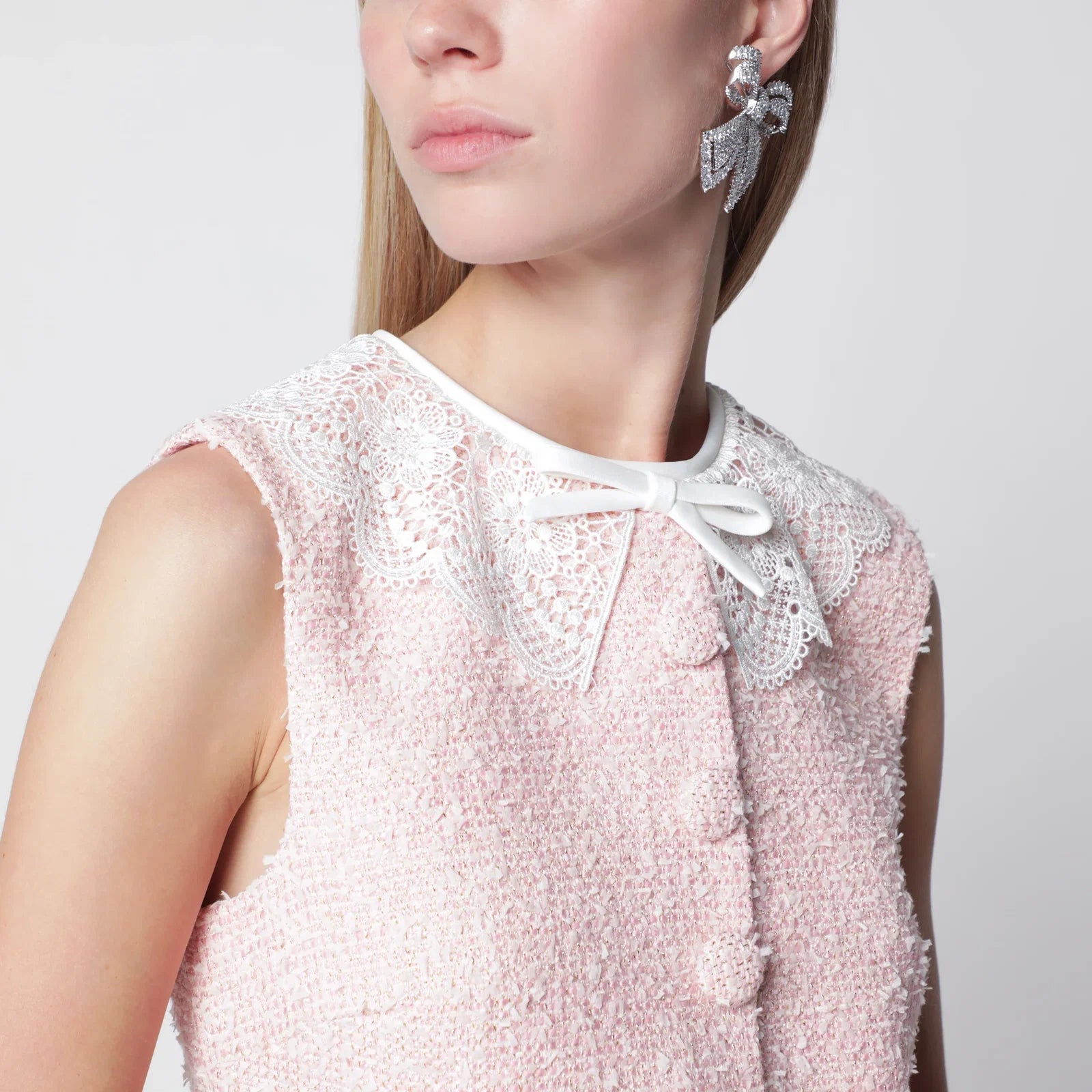 Self-Portrait SELF PORTRAIT Pink bouclé mini dress with lace collar