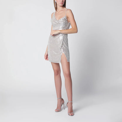 Self-Portrait SELF PORTRAIT Champagne mini dress with rhinestones