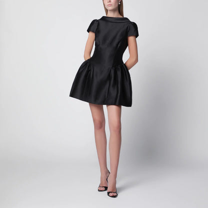 Self-Portrait SELF PORTRAIT Mini taffeta dress with collar in black
