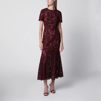 Self-Portrait SELF PORTRAIT Burgundy lace midi dress with removable belt