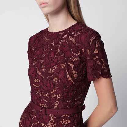 Self-Portrait SELF PORTRAIT Burgundy lace midi dress with removable belt