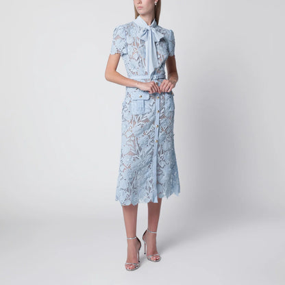 Self-Portrait SELF PORTRAIT Tie-neck lace midi dress in blue