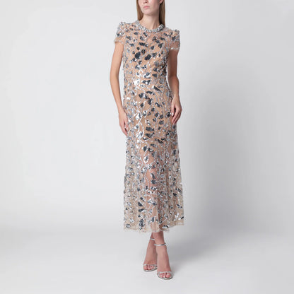 Self-Portrait SELF PORTRAIT Sequin-embellished midi dress in polyester, silver
